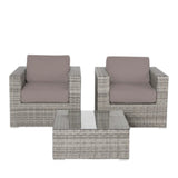 Outdoor Patio Set HDPE Wicker Gray 3 Piece 2 Person Fully Assembled