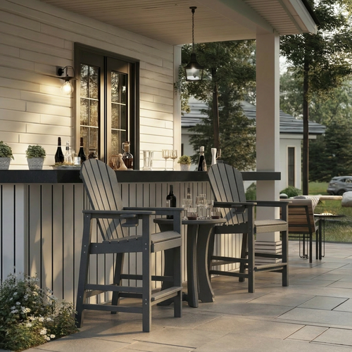 Bar Height Adirondack Chair HDPE Gray Cup Holder Outdoor