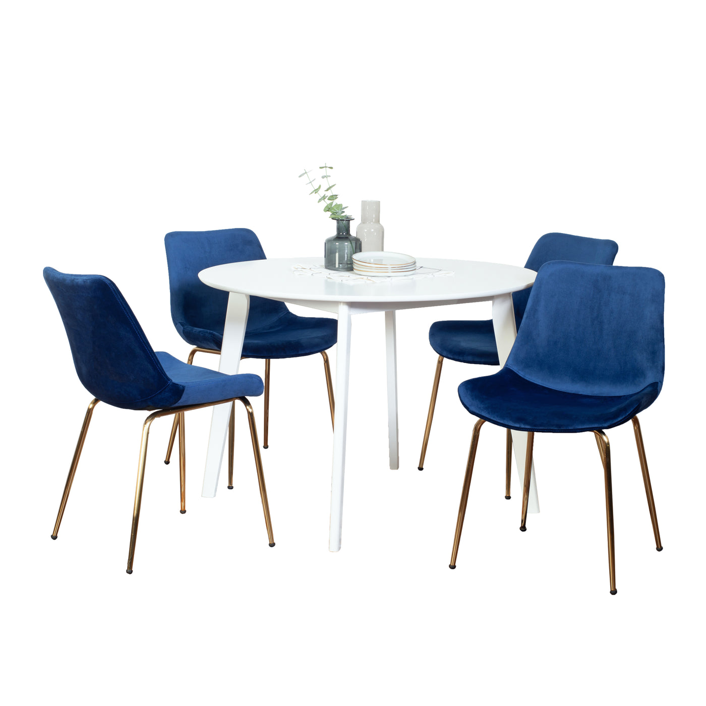 White Round Dining Table with 4 Chairs 5-Piece Set