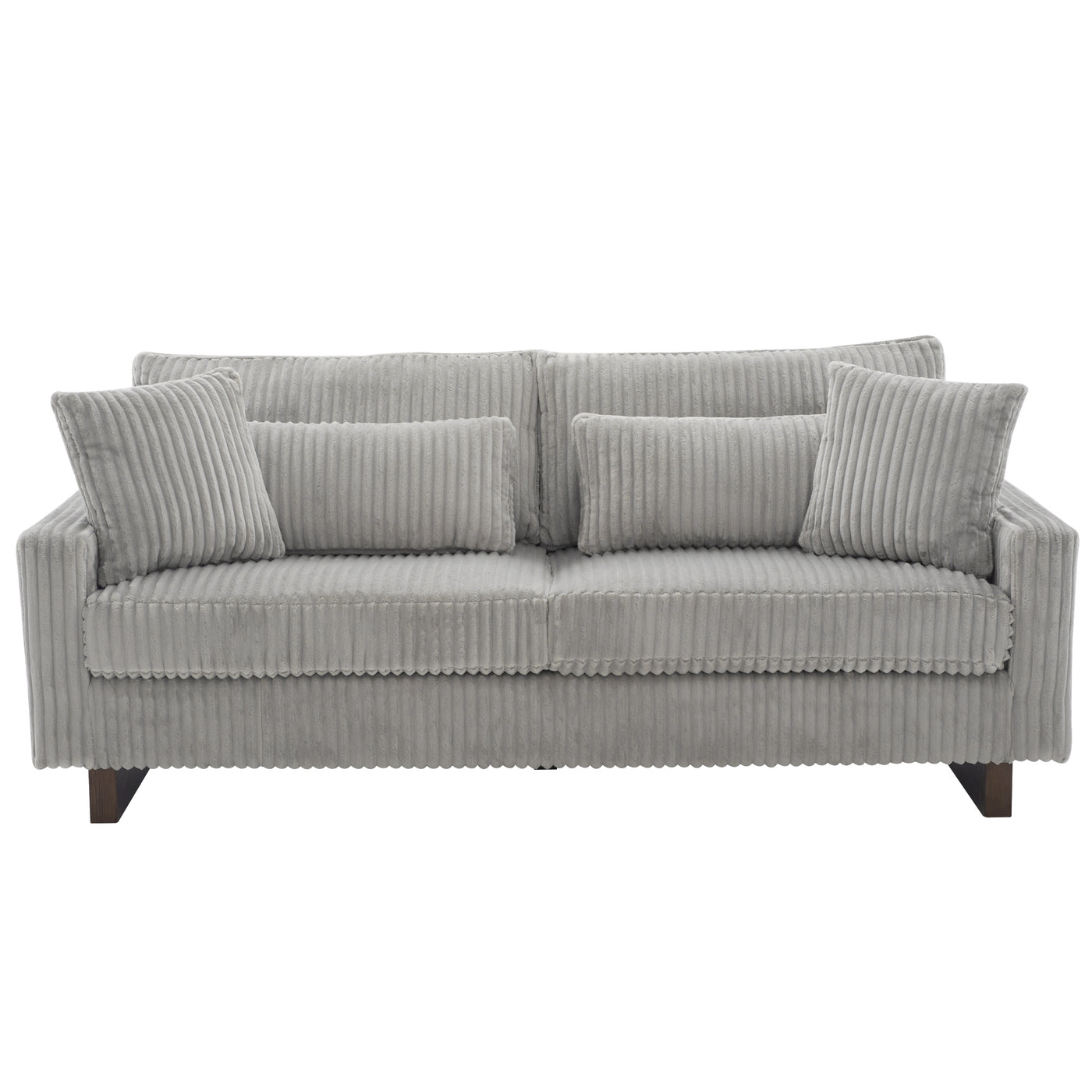 Modern Grey Corduroy Loveseat Sofa with Four Pillows, Upholstered 80.3' Couch for Living Room, Plywood and Pine Frame