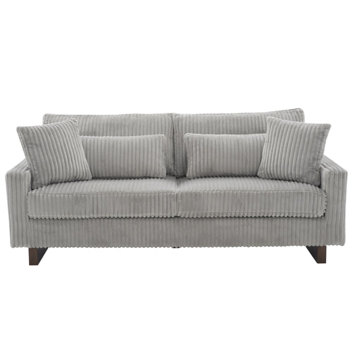 Modern Grey Corduroy Loveseat Sofa with Four Pillows, Upholstered 80.3' Couch for Living Room, Plywood and Pine Frame