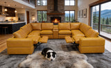 Sectional Sofa Modular Leather Match Ginger 8 Seat 2 Recliners 140 In