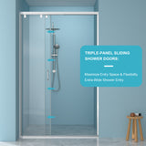 48"W× 76"H Triple Bypass Sliding Shower Door With 5/16 In. (8mm) Clear Glass