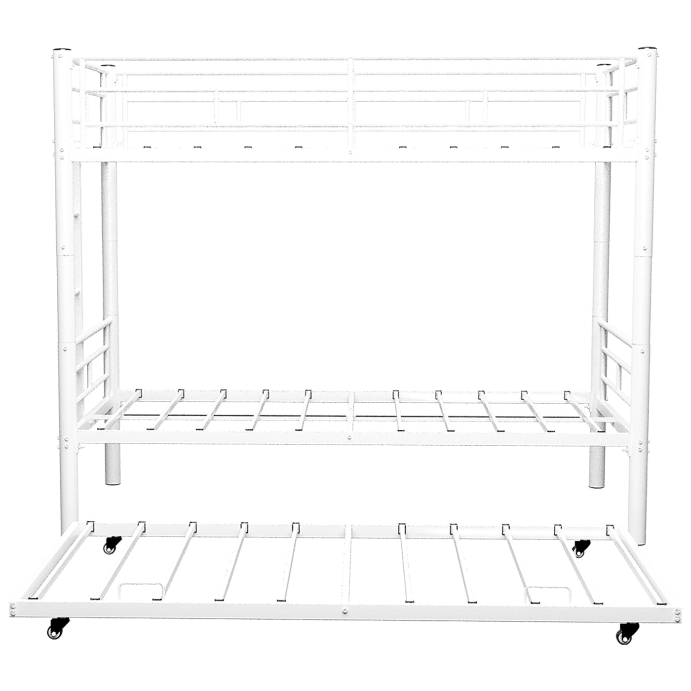 Twin Over Twin Metal Bunk Bed with Guardrail White