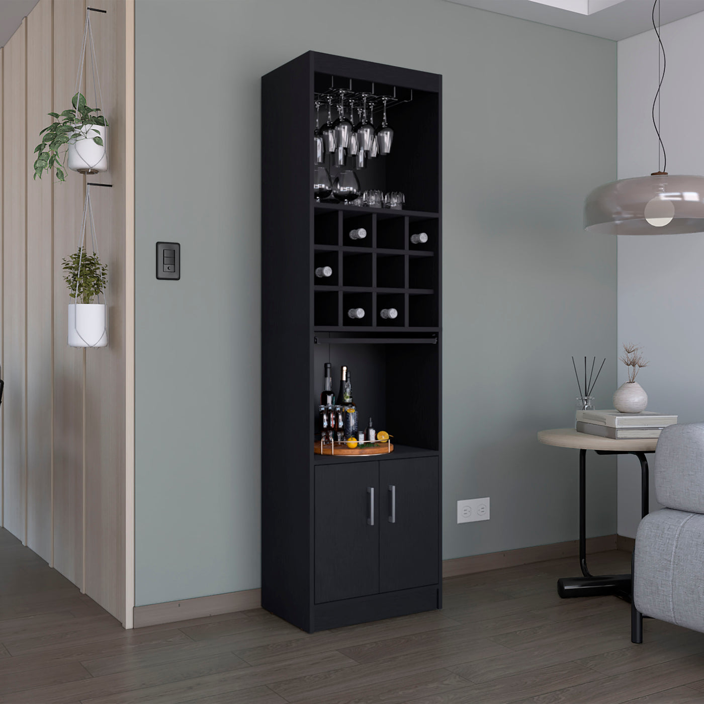 71" Tall Bar Cabinet 5-Tier Wine Liquor Storage Glass Holder