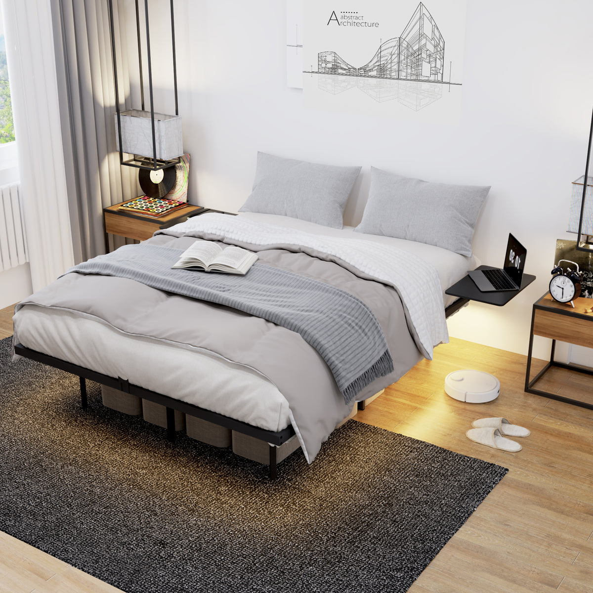 Full Engineered Wood Bed Frame Black