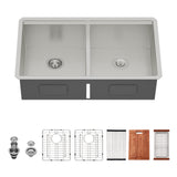 Double Bowl (50/50) Undermount Kitchen Sink- 33"x19"x10" Stainless Steel