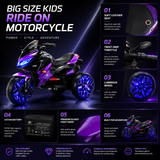 Kids Motorcycle Ride-On Motorcycle 3-Wheels Battery Powered Motorbike  Rechargea