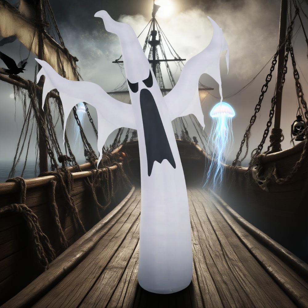 Halloween Inflatables Outdoor Decorations White Ghost, Light Up Blow Up Yard Dec