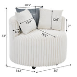 Barrel Accent Chair - Plush Corduroy - Off-White with Wheels