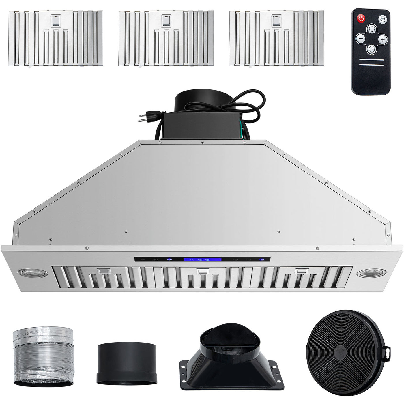 36" Stainless Steel Range Hood 900CFM 4-Speed Touch Remote LED