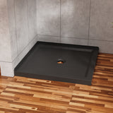 36x36 Shower Pan 3.3' Height Double Threshold Base Slate Black