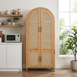 71" Tall Arched Cabinet with Rattan Doors & Adjustable Shelves