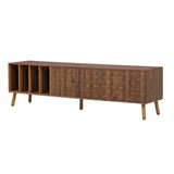 Mid-Century Walnut TV Stand 80" Push-Pop Doors MDF Wood