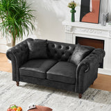 Chesterfield Faux Leather Sofa Black 66 Inch Roll Armrest
