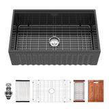 33" Matte Black Farmhouse Kitchen Sink Workstation