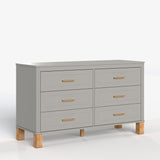 6-Drawer Double Dresser in Gray, Modern Storage Cabinet with Metal Handles & Sol