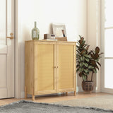 Mid-Century Modern Storage Cabinet with Woven Rattan Doors & Adjustable Shelves