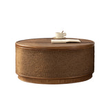 Round Engineered Wood Coffee Table with Storage Natural