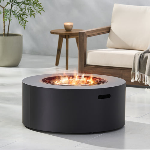 Modern Iron Propane Fire Pit, 32' Round, 40,000 BTU, Dark Grey Finish