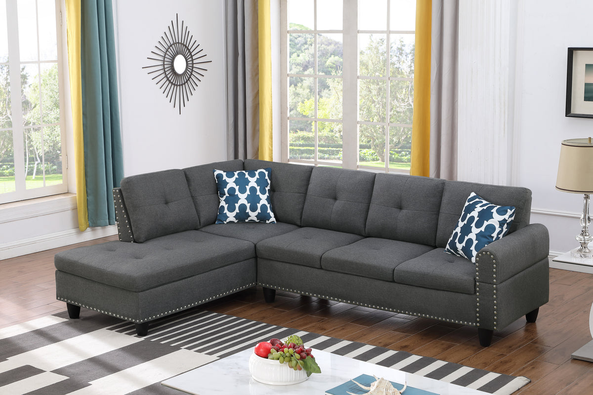 Linen Sectional Sofa with Chaise Dark Gray 98"