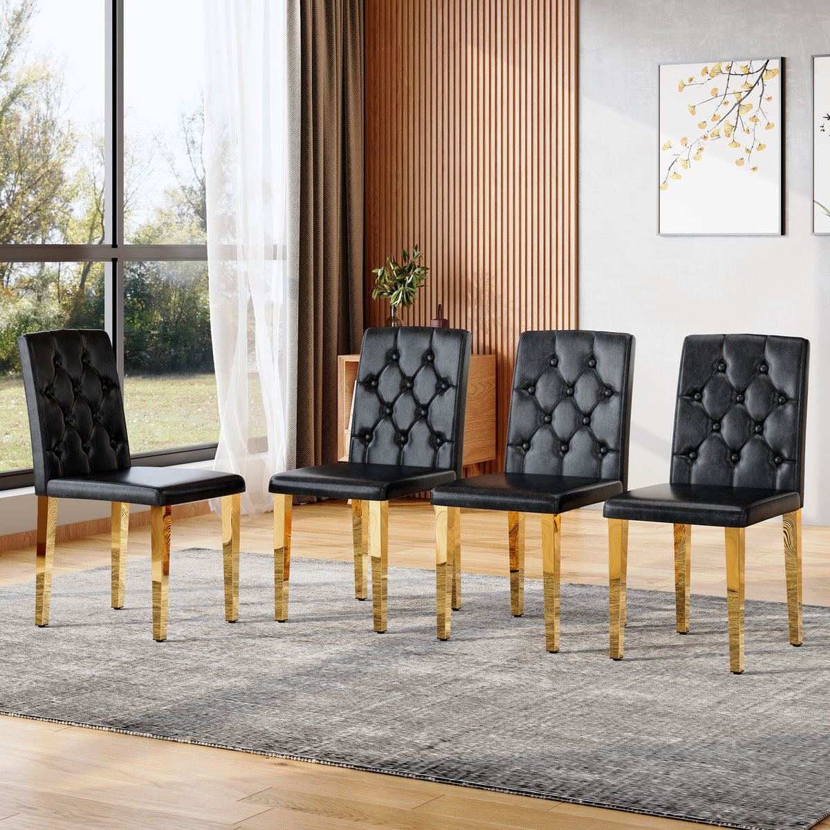 Set of 4 Metal Dining Chair Black/Gold