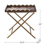 Brown MDF Side Table with Swan Motif Iron Base 23.5x15.5x24