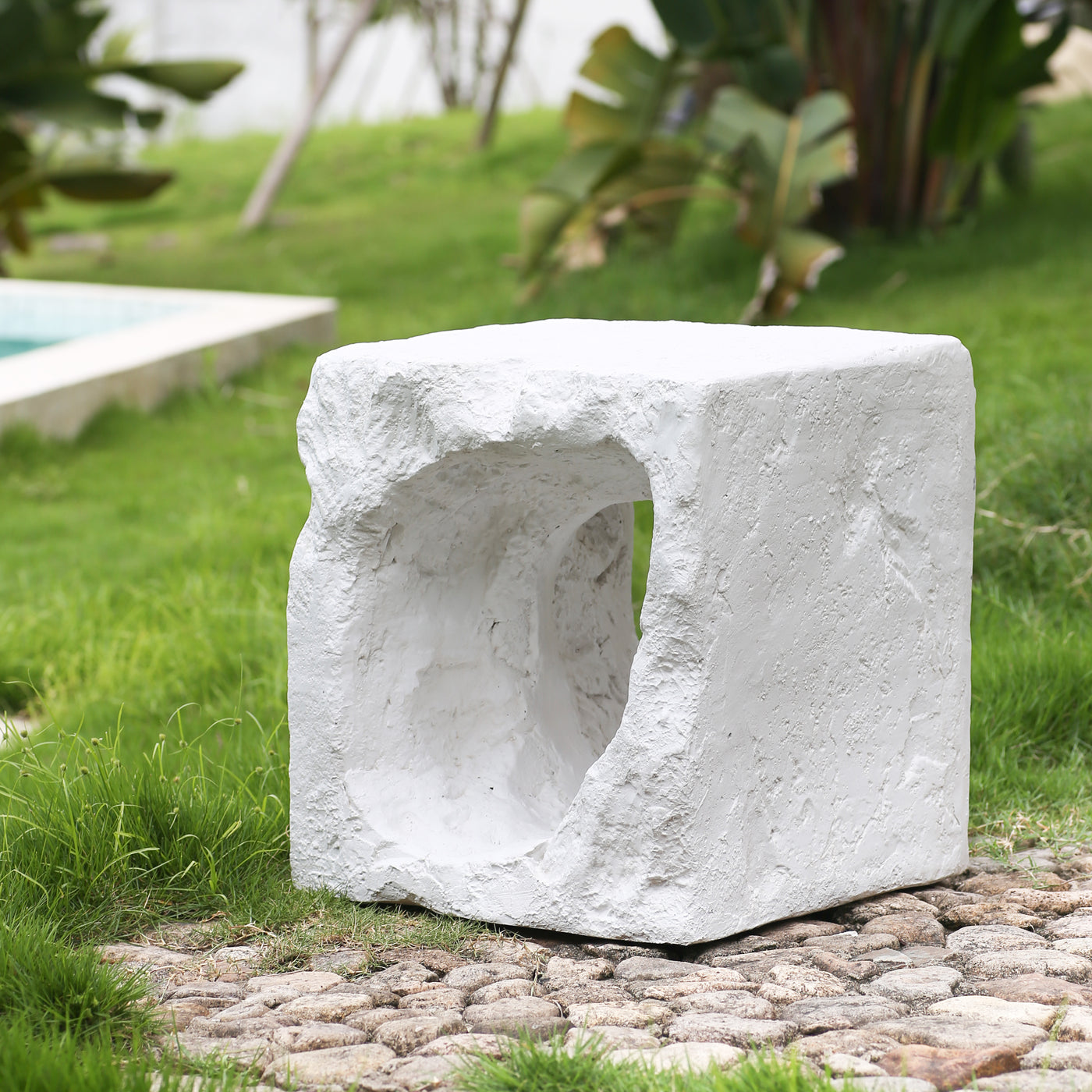 Outdoor Side Table Square MGO White Cave Texture 16.5x17.85in