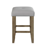 Counter Height Stool Set of 2, Gray Synthetic Leather, Oak Finish