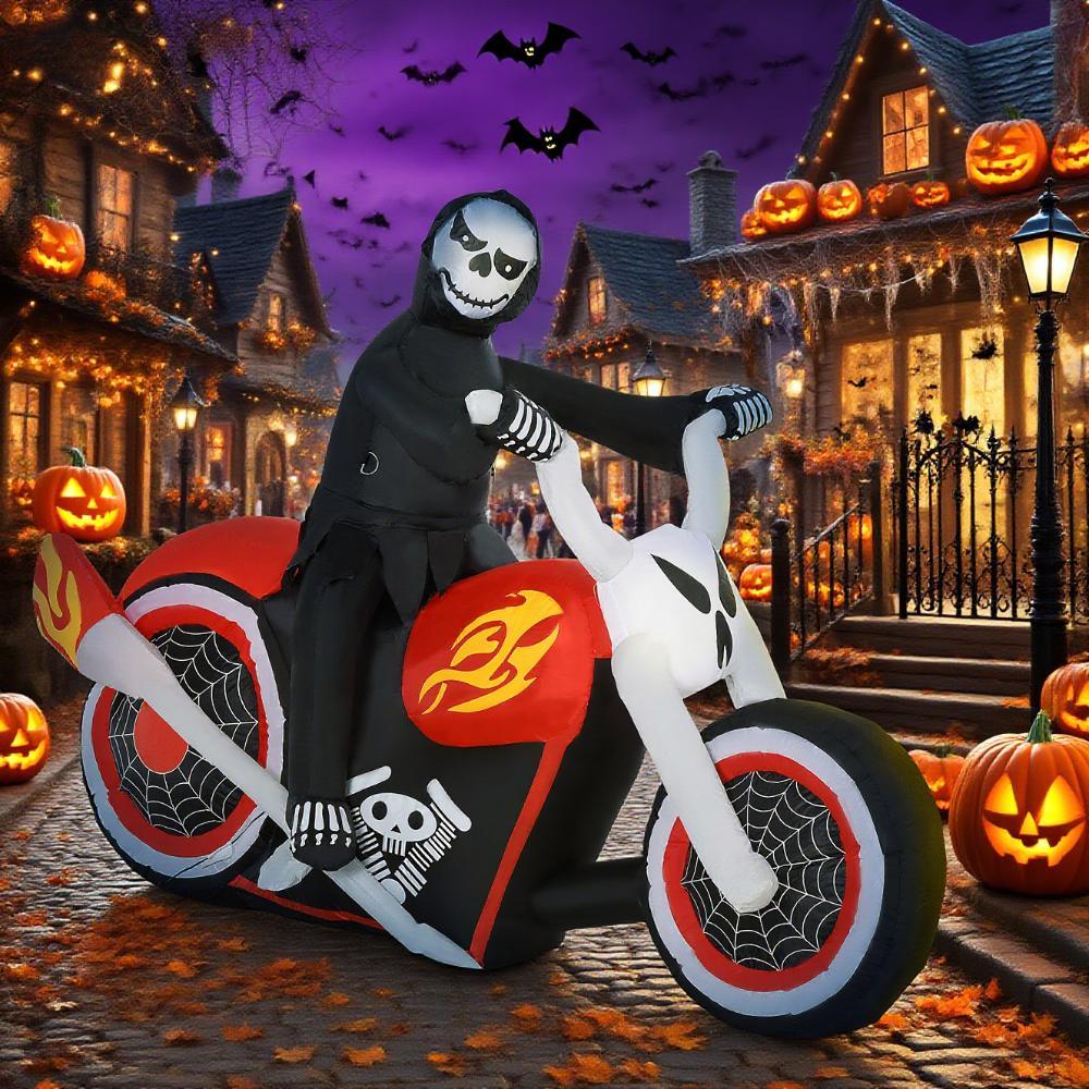 Halloween Inflatables Outdoor Decorations Grim Ghost Biker, Blow Up LED Yard Dec