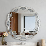 31.5" Silver Wave Diamond Round Wall Mirror