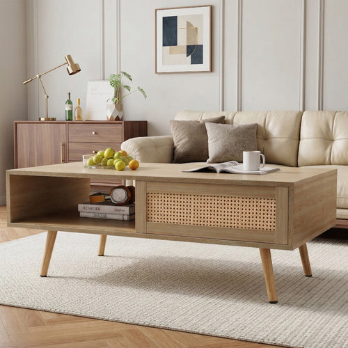 Solid Wood Coffee Table with Storage Natural
