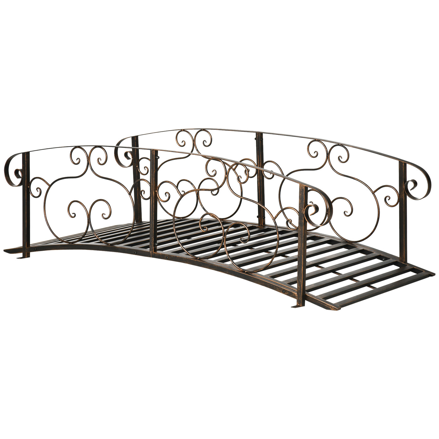 6' Metal Garden Arch Bridge with Safety Rails Bronze