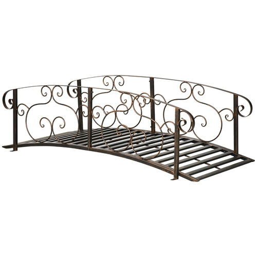 6' Metal Garden Arch Bridge with Safety Rails Bronze