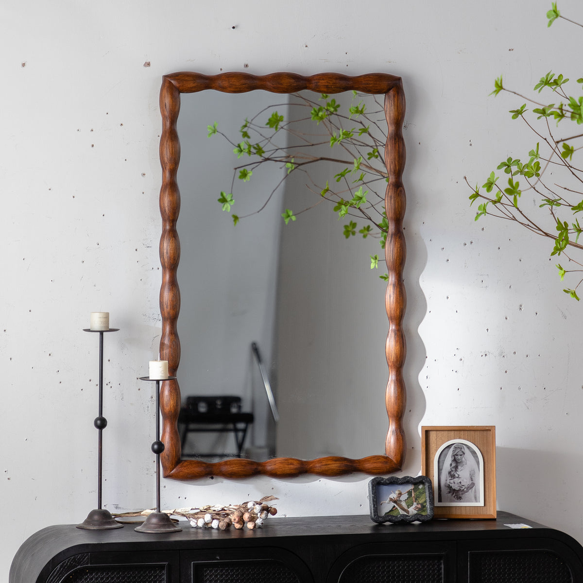 36.02" Mid-Century Modern Swirl Wood Frame Mirror