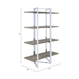 Etagere Bookshelf - Wood & Metal - Chrome - 4 Open Shelves
