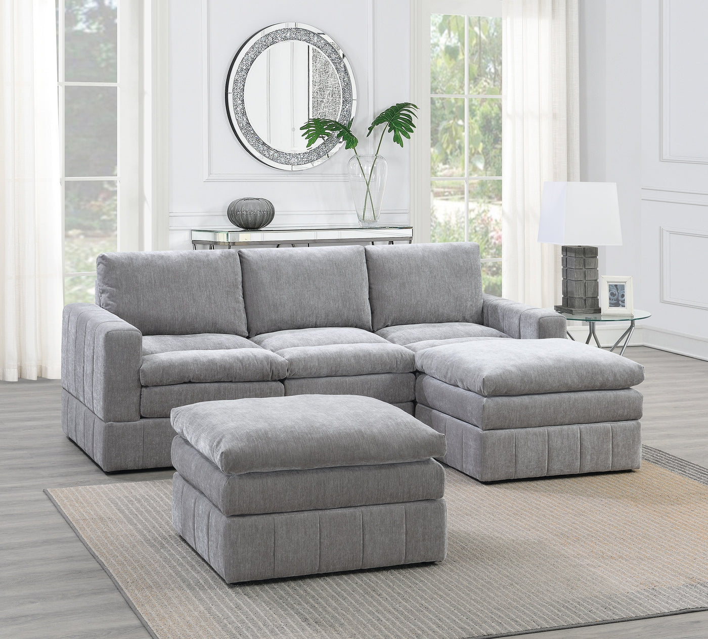 5-Piece Modular Sectional Set Gray Fabric Living Room Furniture