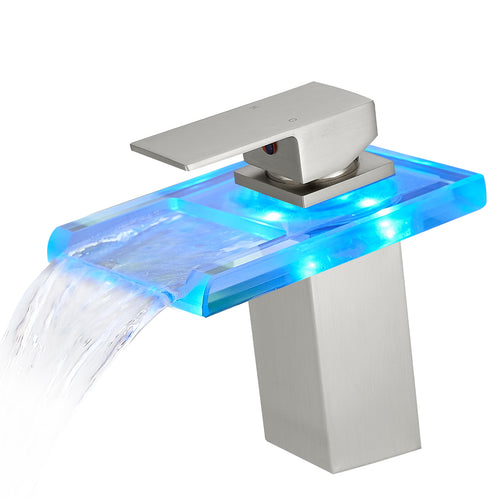 LED Waterfall Bathroom Sink Faucet 3 Color Black Single Handle