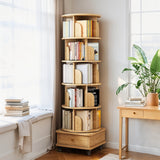 6 Tier Rotating Bookshelf Tower with Wheels and Drawer