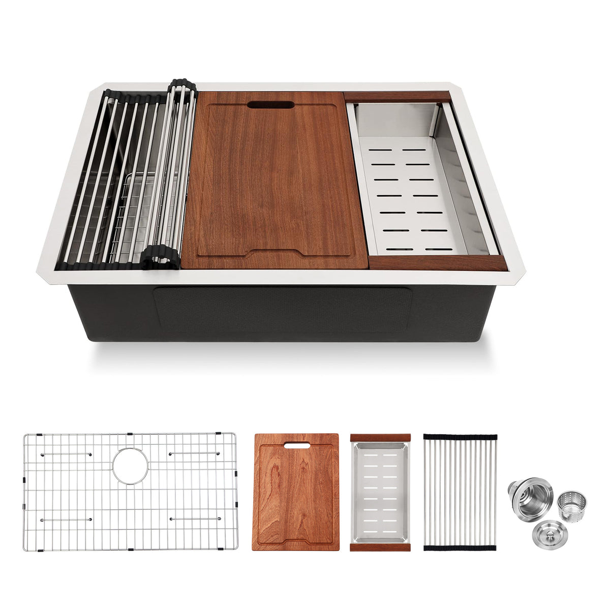28'x19'x10' Single Bowl Undermount Workstation Kitchen Sink - Brushed Nickel 16