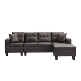 4-Seat Faux Leather Chaise Sofa with Chaise Dark Brown 96"