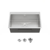 Stainless Steel Kitchen Sink 30x19 Single Bowl Overmount Brushed