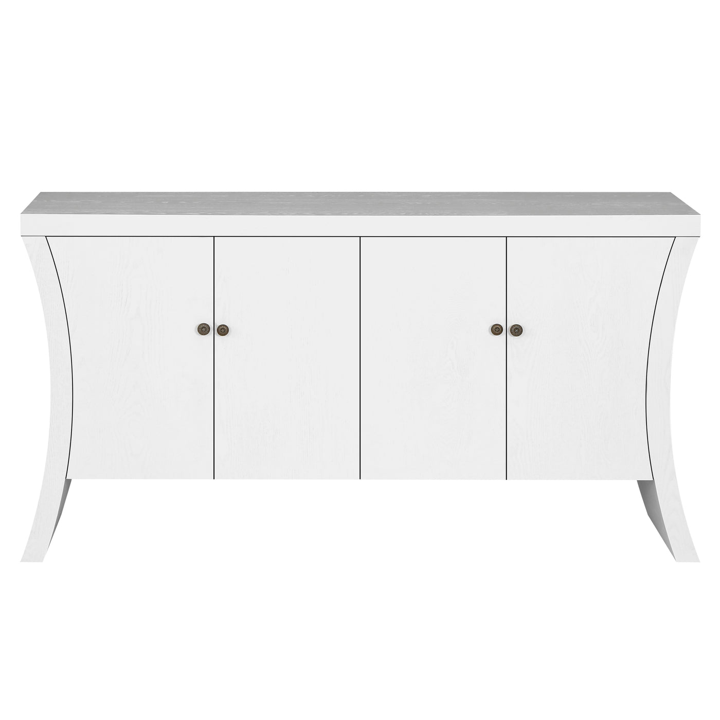 Industrial 4-Door Credenza with Wooden Arc Legs Bronze Clasps