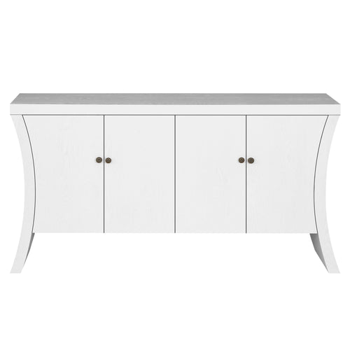 Industrial 4-Door Credenza with Wooden Arc Legs Bronze Clasps