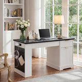 55' Modern Fluted Office Desk with Storage Cabinet and Drawers, Computer Writ...