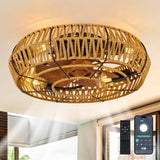 Ceiling Fan Caged Boho Flush Mount with Light Remote 6 Speed 19 In