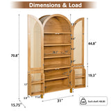 71" Tall Arched Cabinet with Rattan Doors & Adjustable Shelves