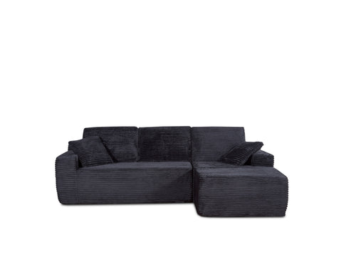 104-in Boneless Corduroy L-Shaped Sectional Sofa, Black