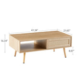 Solid Wood Coffee Table with Storage Natural