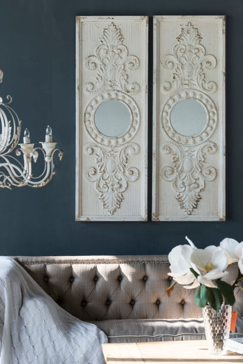 Large Wooden Wall Art Panels with Mirror Accents 17" x 48